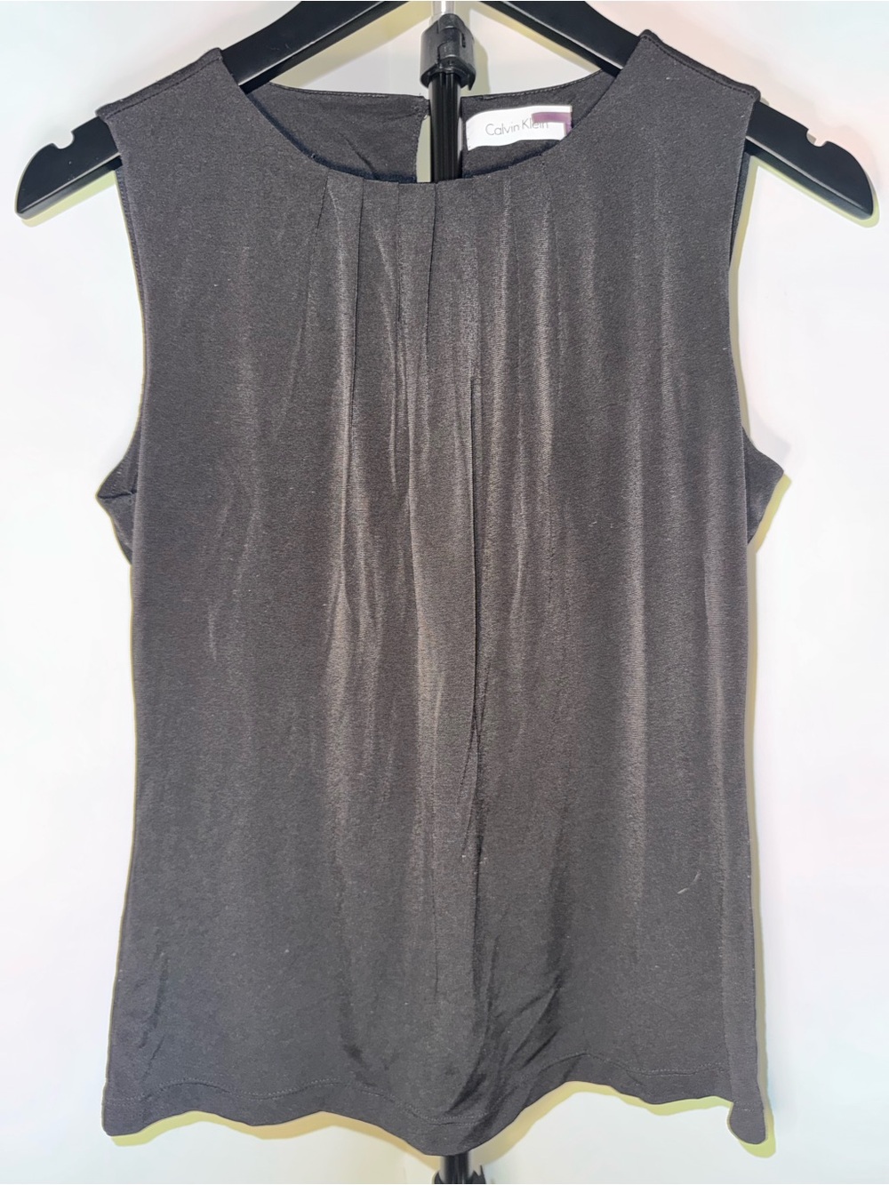 Calvin Klein Black Sleeveless Pleated Front Tank